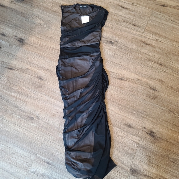 Zara tulle semi sheer dress new! Sz small black . - Picture 3 of 8